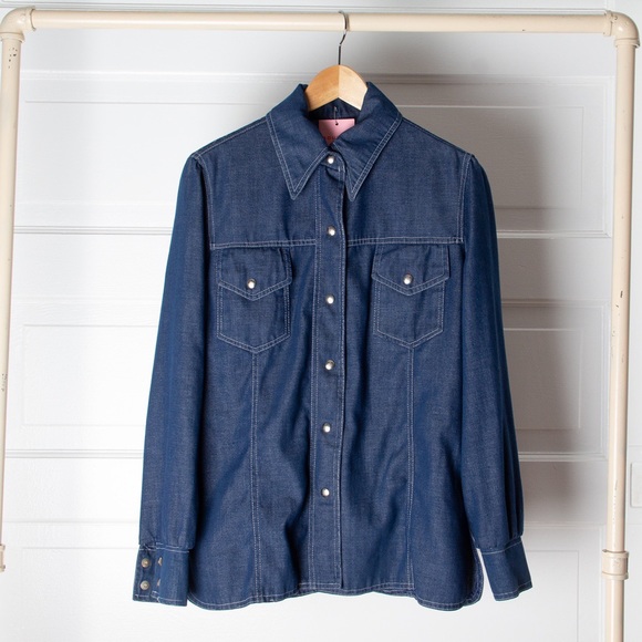 Vintage 1970’s Denim Button Up Top - Picture 2 of 9